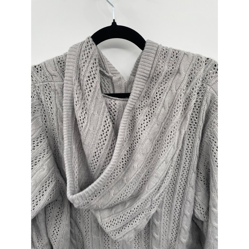 Ashley Stewart Cardigan Women's 22/24 Alloy Cable Knit Full Zip Hooded Cozy NWT - Picture 3 of 12